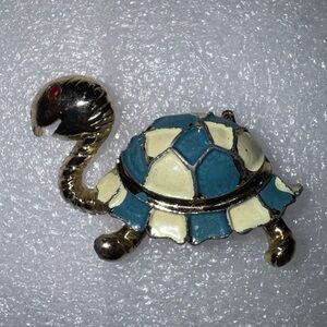 Source Unknown Blue and Cream Turtle Brooch